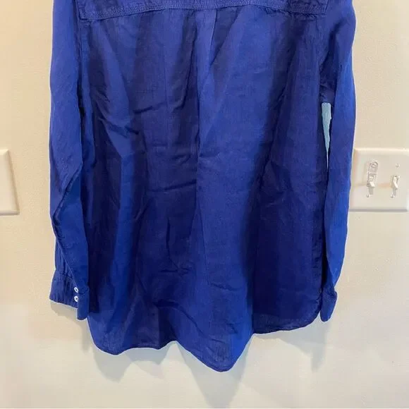 Talbots side button linen band collar popover large 100% linen tunic blouse top - Picture 8 of 14